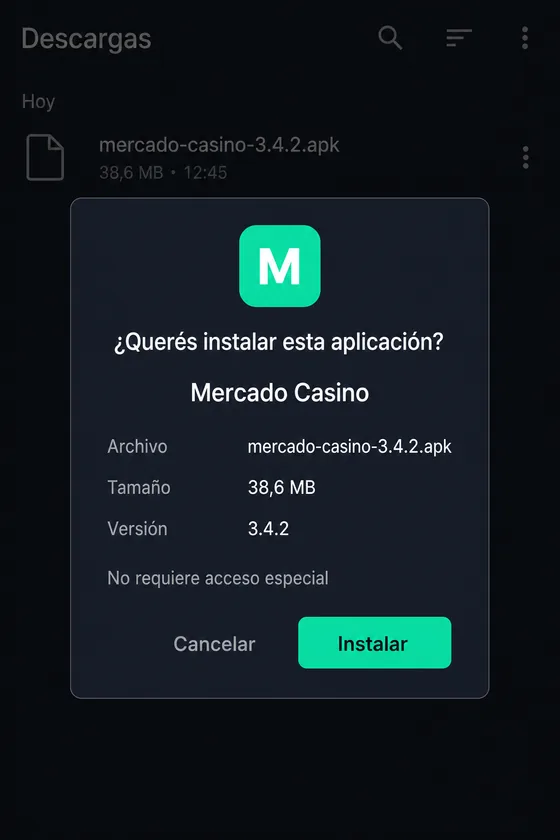 Diálogo de instalación del archivo con el botón Instalar visible