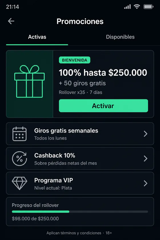 Perfil del usuario con límites de depósito y verificación completada