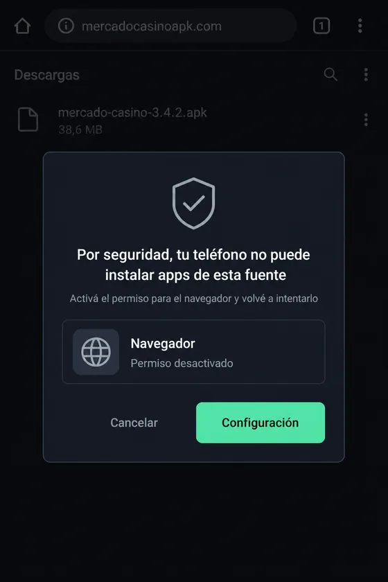 Aviso de Android para permitir instalaciones desde el navegador