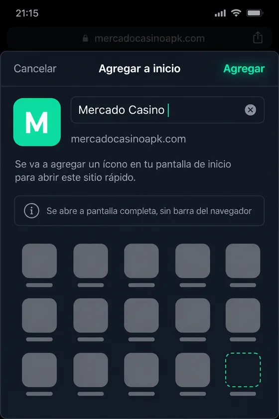 Opción Agregar a pantalla de inicio seleccionada en iPhone