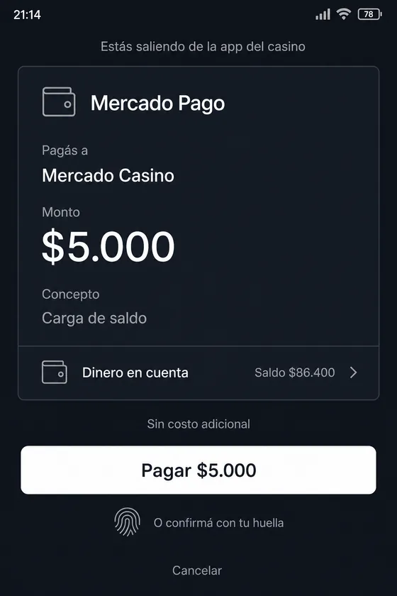 Pantalla de confirmación de pago dentro de la app de Mercado Pago